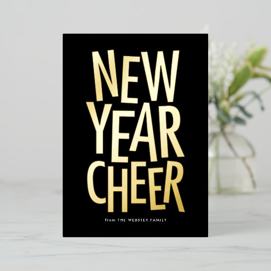 Nieuwjaarswensen vrolijk gekleurd gelukkig 2023 folie feestdagenkaart (Staand Voorkant)