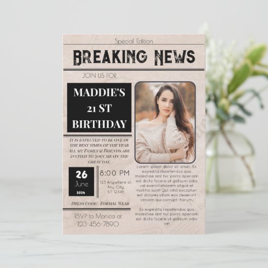 Nieuws Papier Daguitnodiging Kaart (Staand voorkant)