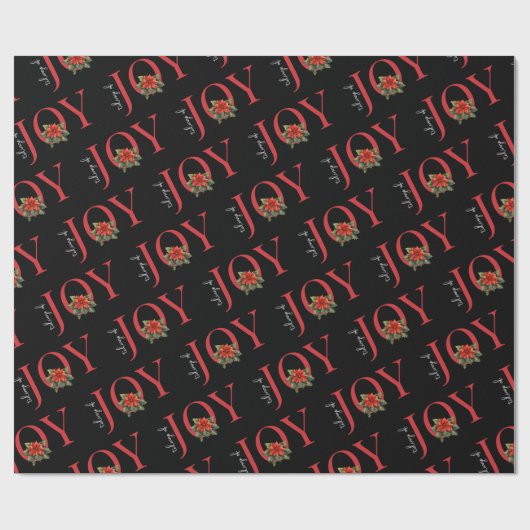 NIEUWS VAN VREUGDE RODE KERST POINSETTIA OP ZWART, CADEAUPAPIER (Vlak)