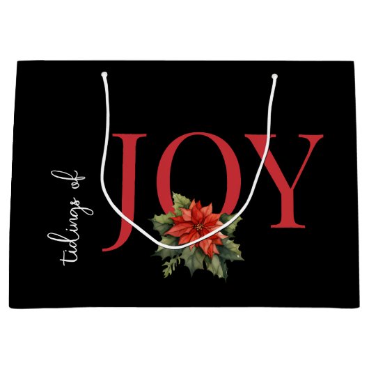 NIEUWS VAN VREUGDE RODE KERST POINSETTIA OP ZWART, GROOT CADEAUZAKJE (Voorkant)