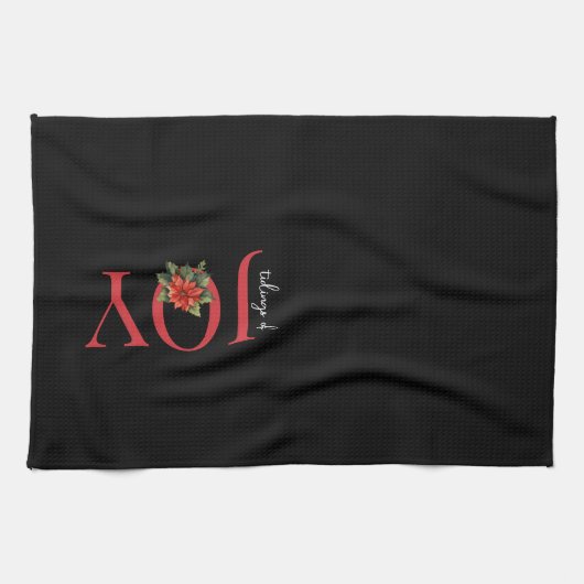 NIEUWS VAN VREUGDE RODE KERST POINSETTIA OP ZWART, THEEDOEK (Horizontaal)