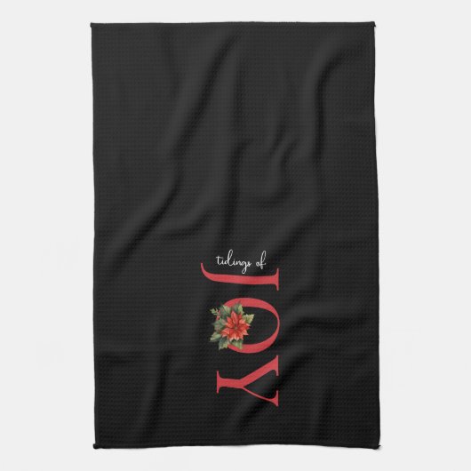 NIEUWS VAN VREUGDE RODE KERST POINSETTIA OP ZWART, THEEDOEK (Verticaal)