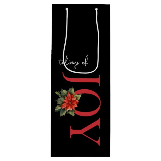 NIEUWS VAN VREUGDE RODE KERST POINSETTIA OP ZWART, WIJN CADEAUTAS (Voorkant)