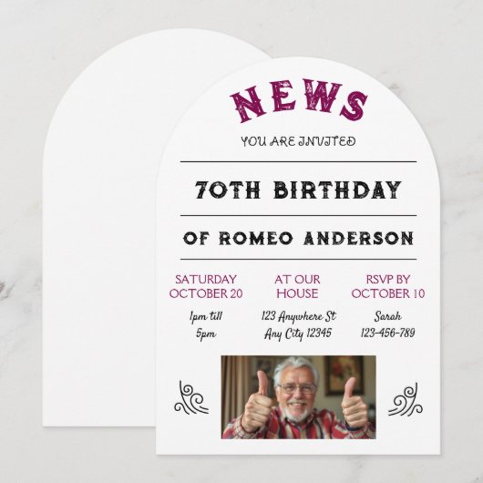 Nieuws Verjaardag Uitnodiging (Voorkant / Achterkant)