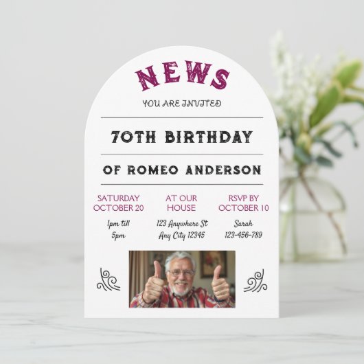 Nieuws Verjaardag Uitnodiging (Staand voorkant)