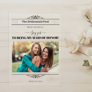 Nieuwsblad Bridesmaid Voorstel Retro Script Font Acryl Uitnodigingen