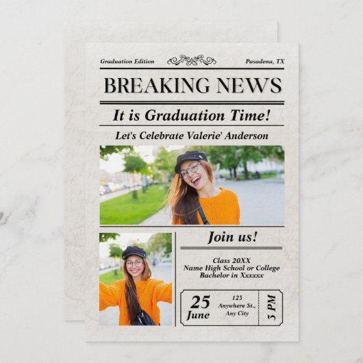 Nieuwsblad Foto Afstuderen Aankondiging (Voorkant / Achterkant)