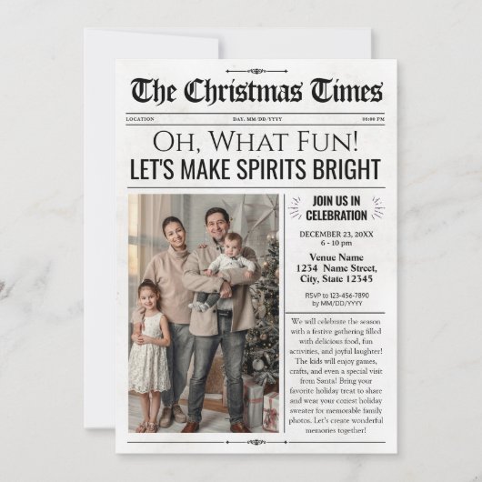 Nieuwsblad Kerstfeest Uitnodiging met Foto (Voorkant)