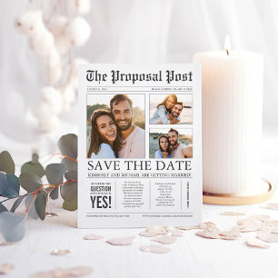 Nieuwsblad Nieuws Unieke Drie foto's Save the Date Aankondigingskaart