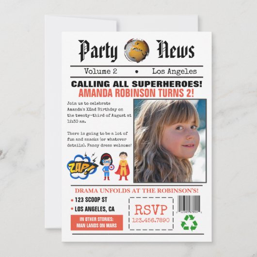 Nieuwsblad Superhero Verjaardagsfeest Kaart (Voorkant)