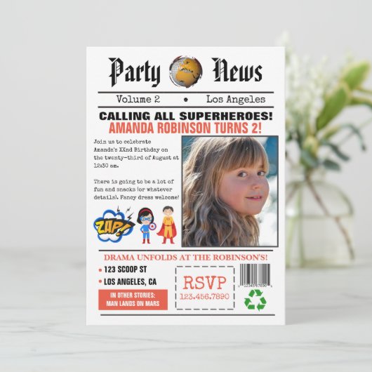 Nieuwsblad Superhero Verjaardagsfeest Kaart (Staand voorkant)