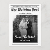 Nieuwsblad Trouwen Modern Elegant Bewaar de datum Briefkaart (Voorkant)
