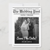 Nieuwsblad Trouwen Modern Elegant Bewaar de datum Kaart (Voorkant)