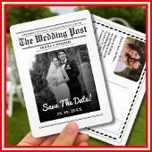 Nieuwsblad Trouwen Modern Elegant Bewaar de datum Kaart