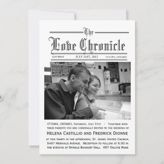 Nieuwsblad Uitnodiging bruiloft met foto (Voorkant)
