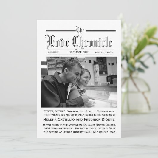 Nieuwsblad Uitnodiging bruiloft met foto (Staand voorkant)