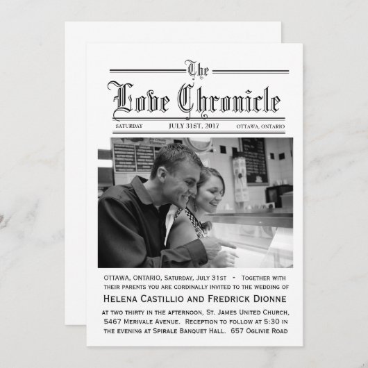 Nieuwsblad Uitnodiging bruiloft met foto (Voorkant / Achterkant)