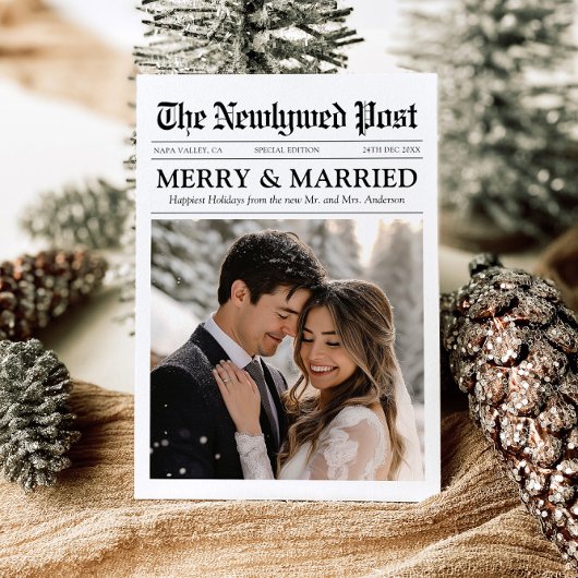 Nieuwsblad Unique Vrolijk en Getrouwd Foto Kerstmi Feestdagenkaart