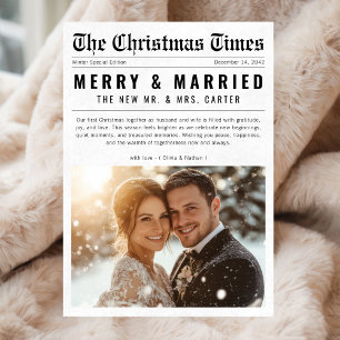 Nieuwsblad Vrolijk en getrouwde Pas getrouwd Kerst Feestdagenkaart