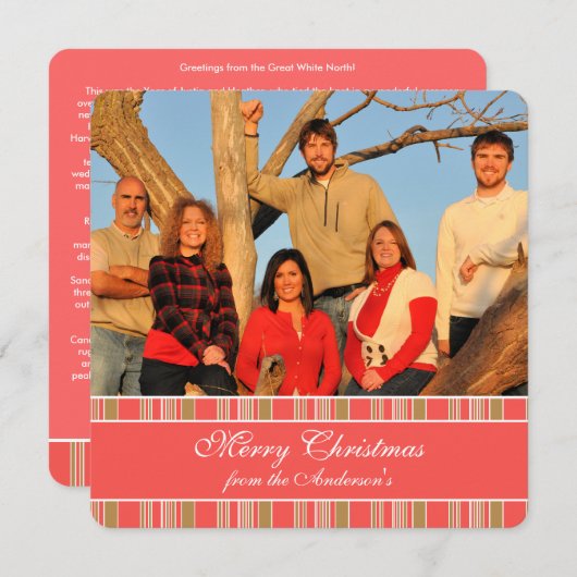 Nieuwsbrief met de achterste Coral Stripe-kerstkaa Kaart (Voorkant / Achterkant)