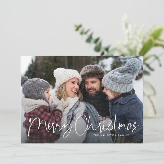 Nieuwsbrief rood met kerstscript feestdagenkaart (Staand voorkant)