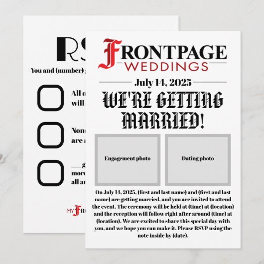 Nieuwsbrief-stijl bruiloft uitnodiging (Voorkant / Achterkant)