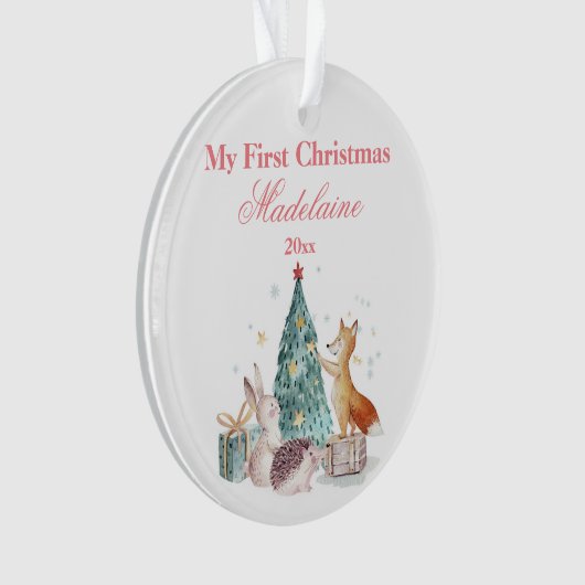 Nieuwsdieren met de eerste kerstdag ornament (voorkant)