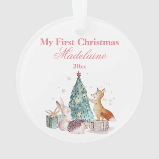 Nieuwsdieren met de eerste kerstdag ornament (achterkant)