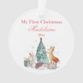 Nieuwsdieren met de eerste kerstdag ornament (voorkant)