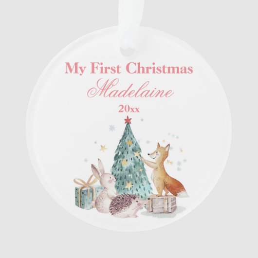 Nieuwsdieren met de eerste kerstdag ornament (voorkant)