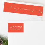 Nieuwsfeestdag met feestelijke feestdag van de mod<br><div class="desc">Modern Star Red Cherry Happy Holiday-etiket met kerstcadeautje</div>