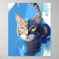 Nieuwsgierig abstracte kattenkunst van blauw