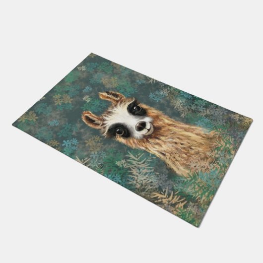Nieuwsgierig Baby Llama Deurmat (Schuin)