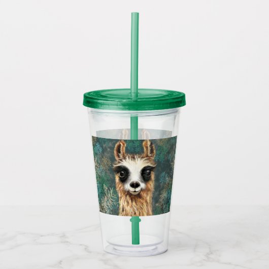 Nieuwsgierig Baby Llama Funny Acryl Tumbler Drinkbeker (Voorkant)
