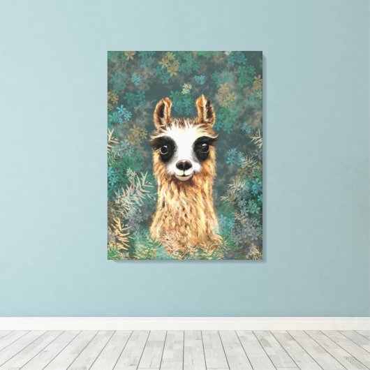 Nieuwsgierig Baby Llama Grappig Canvas Print - Sch (Insitu (Houten vloer))