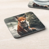 Nieuwsgierig Big Red en White Fox in Natuur Bier Onderzetter (Linkerzijde)