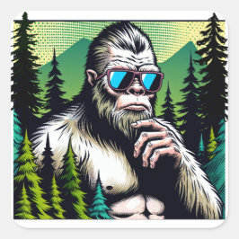 Nieuwsgierig Bigfoot met Zonnebril Verbergen in Bo Vierkante Sticker