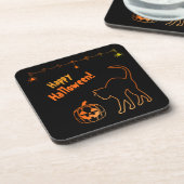 Nieuwsgierig Black Cat en Jack-o-Lantern Halloween Bier Onderzetter (Linkerzijde)