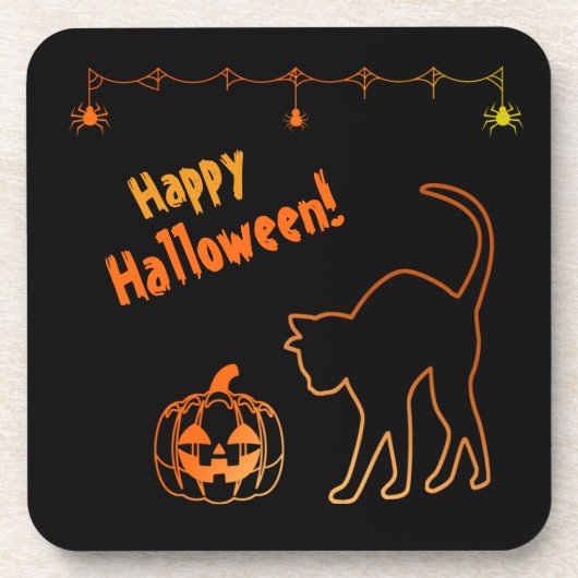 Nieuwsgierig Black Cat en Jack-o-Lantern Halloween Bier Onderzetter (Voorkant)