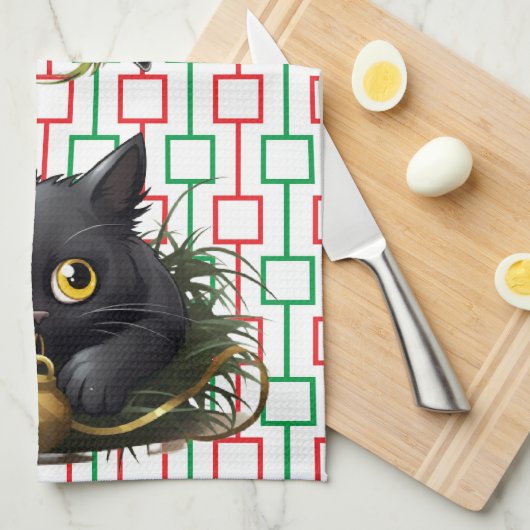 Nieuwsgierig Black Cats spelen met decoraties Theedoek (Quarter Fold)