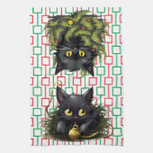 Nieuwsgierig Black Cats spelen met decoraties Theedoek (Verticaal)