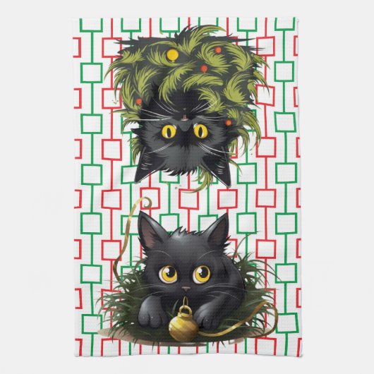 Nieuwsgierig Black Cats spelen met decoraties Theedoek (Verticaal)
