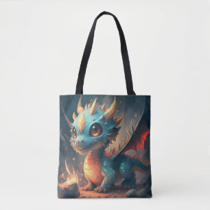 Nieuwsgierig Blue Chibi Dragon Tote Bag