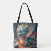 Nieuwsgierig Blue Chibi Dragon Tote Bag (Achterkant)