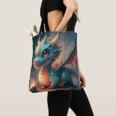 Nieuwsgierig Blue Chibi Dragon Tote Bag (Dichtbij)