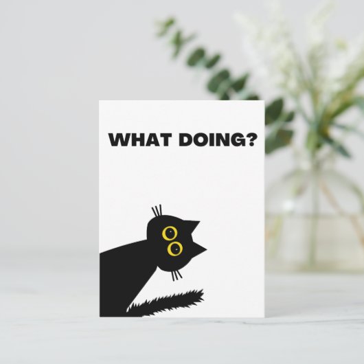 Nieuwsgierig briefkaart met zwarte kat (Staand voorkant)