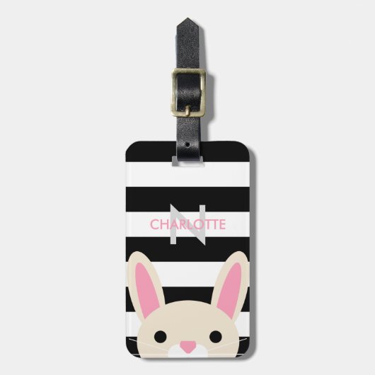 Nieuwsgierig Bunny | Stripes | Monogram Bagagelabel (Voorkant verticaal)