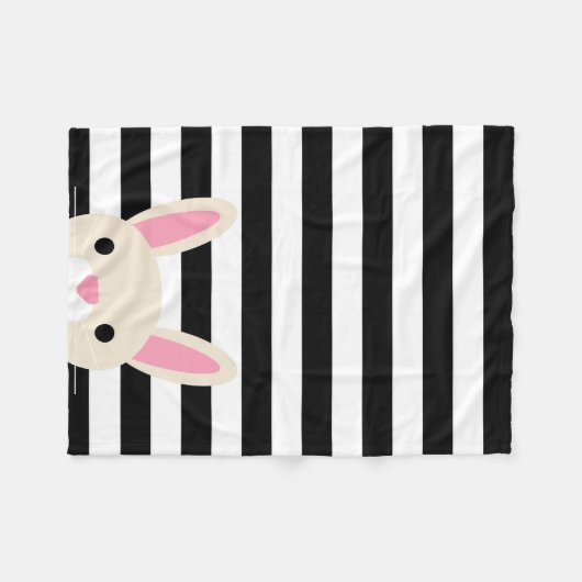 Nieuwsgierig Bunny | Stripes | Zwart-wit Fleece Deken (Voorkant (Horizontaal))