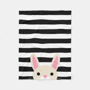 Nieuwsgierig Bunny   Stripes   Zwart-wit Fleece Deken