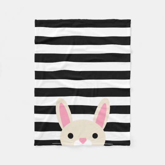 Nieuwsgierig Bunny | Stripes | Zwart-wit Fleece Deken (Voorkant)